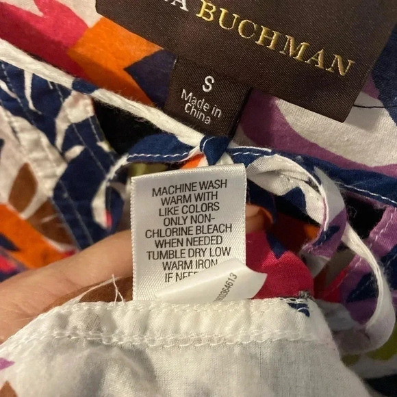 Dana Buchman Women's Floral Cotton Button down Tunic Roll Tab Sleeves Size S - Picture 5 of 10